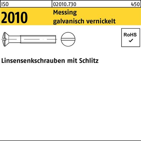 Vis à tête fraisée bombée ISO 2010 fente M6x10 laiton nickelé galv. 200p.