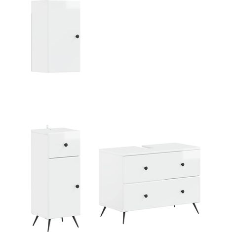 3 Piece Bathroom Cabinet Set BREDA High Gloss White vidaXL (1/5)