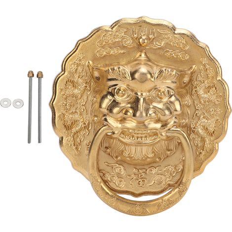 Heurtoir de porte tête d'animal chinois style antique, laiton résistant à la corrosion, modèle facile à installer, quincaillerie de porte en laiton ancien. (1/5)