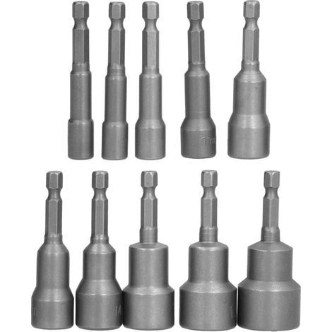 10 Pièces Embouts de Clé à Douille pour Perceuse, Haute Dureté Résistance aux Chocs Magnétisme Puissant, Set d'Embouts à Chocs pour Visseuse