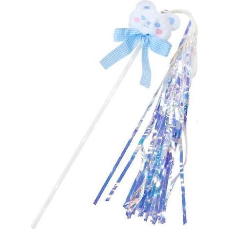 Zauberstab mit Federn und Glöckchen für Kätzchen, niedlicher blauer Plüschbär, Acryl-Zauberstab als Geschenk für Kätzchen