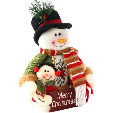 Weihnachtstischdekoration, Plüsch-Weihnachtsmann und Schneemann, traditioneller Schmuck
