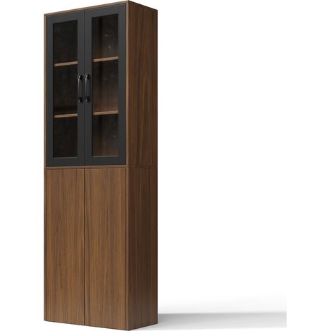 Schmaler Küchenschrank 60x30x180 cm mit Glastüren und ausziehbarem Rollwagen (1/5)