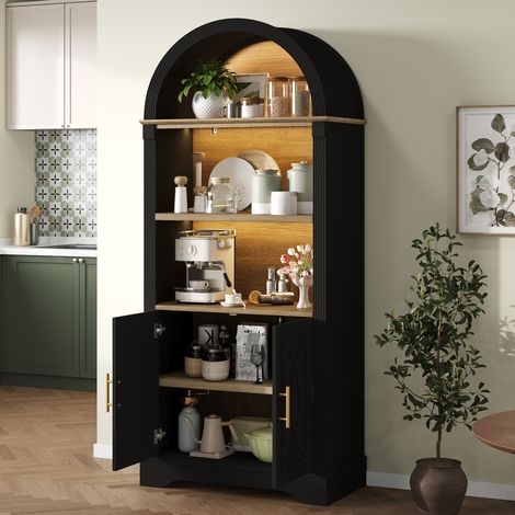Buffet de cuisine haut avec LED et étagère réglable, grand espace de rangement, portes décoratives, idéal salle à manger, salon et cuisine  CHICFURN (1/5)