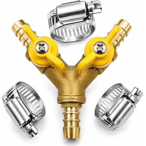 Robinet à tournant sphérique de Tuyau 3/8" raccord en Laiton en Forme de Y 2 Interrupteur connecteur à 3 Voies (pour Tuyau ID 10mm-11mm) (1/5)