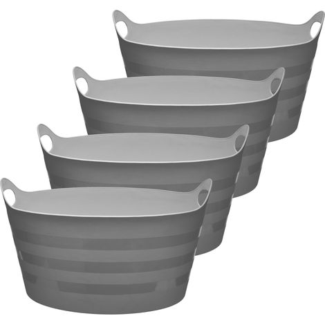 Garronda Lot de 4 seaux flexibles en polypropylène 15 L bacs universels usage maison jardin garage atelier coffre rangement transport poignées intégrées robustes GD-0184, Gris