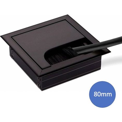 Passe-câbles carré en aluminium – Noir mat – Pour bureau – Fermeture à brosse – Organiseur de câbles – 8x8x3 cm (1/4)