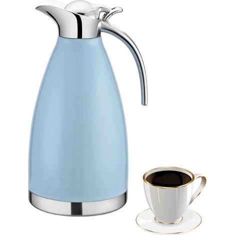 2L 927.8 gram en acier inoxydable double paroi isotherme Cafetière/Carafe thermique, étanche chaud et froid double usage, pour le café, thé, lait, boissons, bleu, 14.5x14.5x29 cm (1/5)
