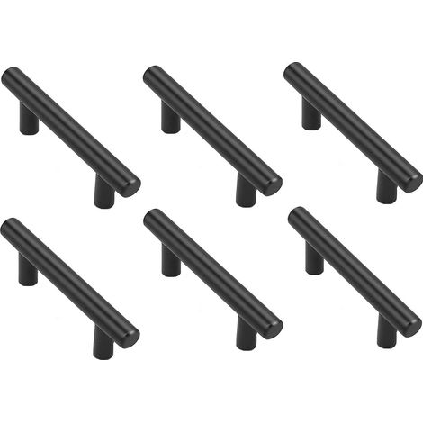 QAZQA 6 Pièces Noir Acier Inoxydable Poignee de Meuble Cuisine Distance de Trous 64mm Poignée en T pour Porte d'armoire Poignée de Porte de Cuisine (1/4)