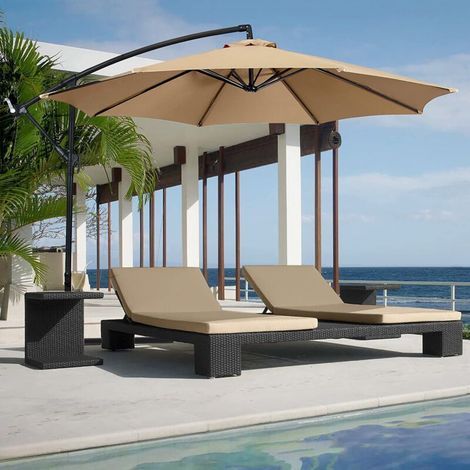 Parasol Extérieur 3M 8 Os côté Parapluie Loisirs Patio Parapluie Banane Parapluie Grand Soleil Parapluie Remplacement Parapluie sans Support,blanc cassé (1/4)