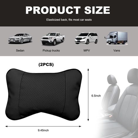 Coussin cervical de voiture (1 pièce), coussin d'appui-tête en cuir souple pour un soutien optimal de la nuque en voiture, coussin ergonomique respirant avec sangle réglable, accessoire universel pour (1/4)