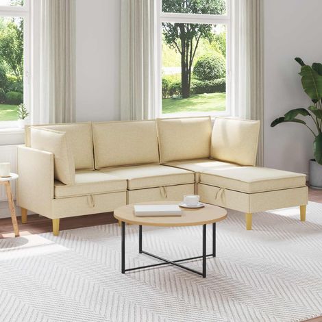 vidaXL Canapé modulaire avec rangement 4 pcs Crème Tissu (1/5)