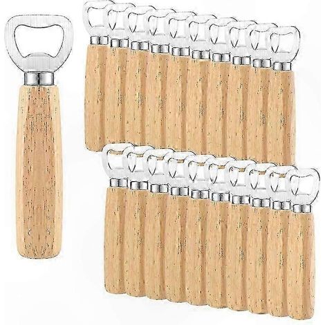 Set mit 20 Flaschenöffnern aus Holz mit Edelstahlkanten für die Bar, geeignet für Wein- und Apfelweinflaschen (1/5)