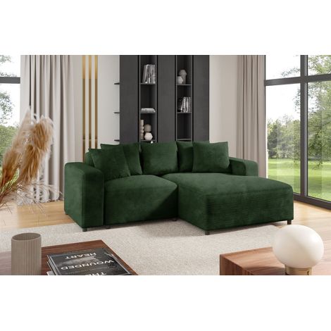 Ecksofa Designersofa Sofa MEGAN XS in Stoff Poso Dunkelgrün Ottomane Rechts (1/2)