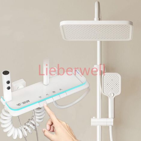 Ensemble complet de douche de luxe, système de douche de salle de bains avec lumières, clé de Piano en verre trempé, affichage numérique intelligent, mélangeur chaud et froid (1/4)