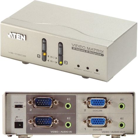 Interruttore Video Matrix ATEN 2x2 VGA con Audio, Commutatore Video per Monitor e Proiettori con Supporto Audio Integrato