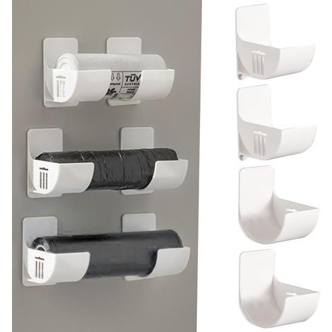 Porta sacchetti della spazzatura, dispenser per sacchetti della spazzatura a parete da 4 pezzi, dispenser per sacchetti della spazzatura autoadesivo, supporto per sacchetti di plastica con lunghezza r (1/5)