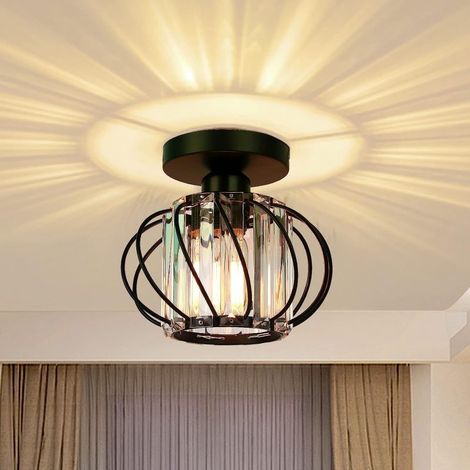 Lámpara de techo pequeña y redonda de cristal con bordes cruzados, ideal para recibidores, porches, pasillos o balcones. Diseño sencillo, disponible en fabricantes y mayoristas. Marco dorado con luz L (1/5)