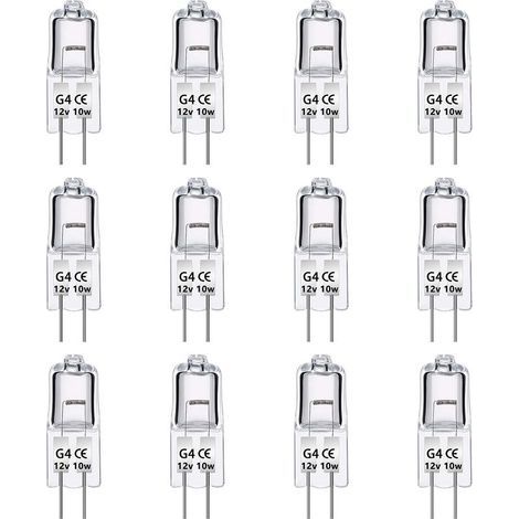 - Paquet de 12 Ampoules Halognes G4 12V 10W, Intensité Variable, Blanc Chaud 2700K, 140LM, Lampe Halogène Basse Tension G4, Capsule Transparente, Pour Lustre, Placards, Plafonniers (1/5)