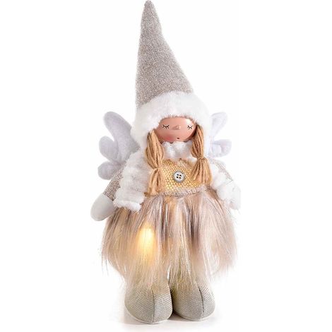 Angeli di Natale in stoffa e eco-fur dettagli argento e luce LED, cm19x10x41H (capp.esteso)