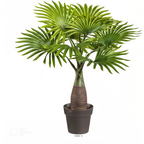 Palmier Bouteille artificiel H 45 cm 9 palmes en pot (1/2)