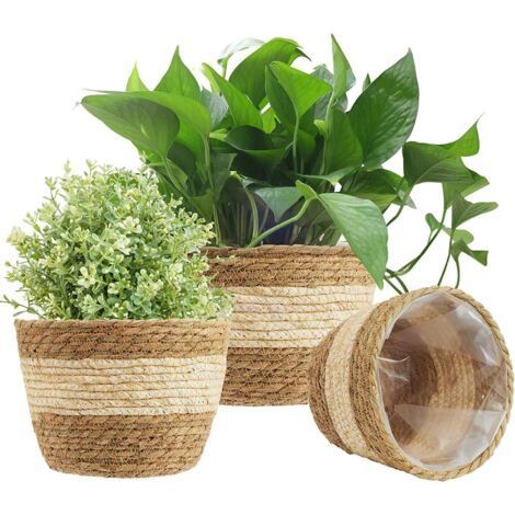 3Pcs Panier De Jardinière en Jonc De Mer, 3 Taille Pot De Plante Tissé Couverture De Pots De Fleurs Panier De Rangement Conteneurs De Plantes pour La Décoration Intérieure (Beige)dengyank (1/5)