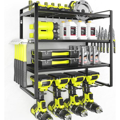 Organiseur d'outils électriques, organiseurs et rangement d'outils de garage, support mural, support de rangement pour perceuse sans fil, étagère à outils robuste avec porte-tournevis, support (1/5)