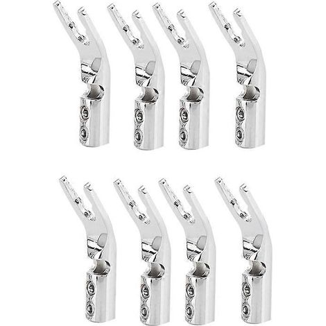 Connecteur fourche à visser pour enceintes HiFi, fiche plaquée argent, lot de 4, terminaison jack à fourche, compatible câble audio, robuste et durable. (1/5)