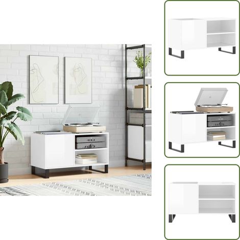 Armoire à disques blanc brillant 85x38x48 cm bois d'ingénierie - Meuble À Disques - Armoire À Vinyle - Rangement Musique - Étagère Disque - Support Tournivelle (1/5)