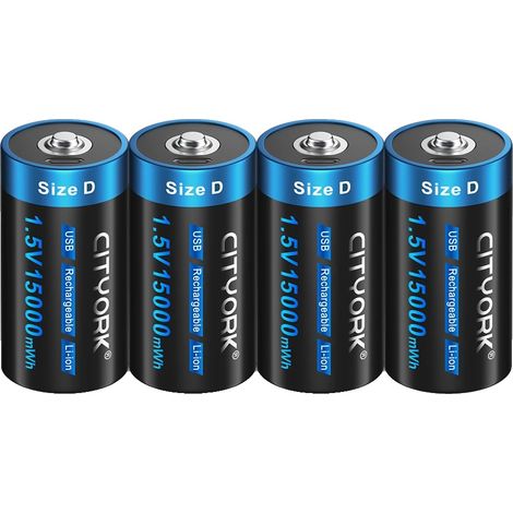 Batería recargable de tamaño D, carga USB, capacidad de 15000 mWh, 4 unidades. (1/2)