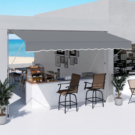 Store banne à bras rétractable avec manivelle et cadre télescopique. 4 x 1,2 m. Gris.