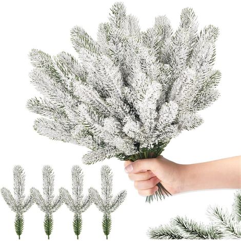 Künstliche Tannenzweige mit Schnee, 40 Stück, realistisch, für Weihnachtsdeko und Basteln (1/5)