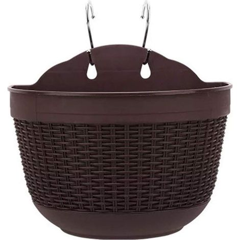Pot de fleurs auto-arrosant à suspendre avec réservoir d'eau pour décoration murale ou de jardin 25 x 16,5 x 15 c,brun