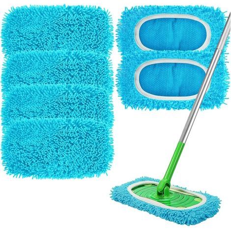 6 Pièces Lingettes Reutilisable pour Swiffer Sweeper, 25,4 x 11,5 cm Chiffons de Serpillière Microfibre pour Sweeper, Lavables Mop de Chiffons de Rechange en Microfibre, pour Nettoyage Sec et Humide (1/5)