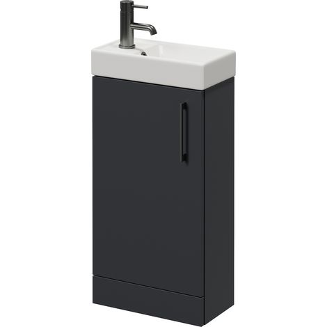 Napoli Cube Gloss Grey 400mm Single Door Vanity Unit with Align Basin - 400mm - Gunmetal Grey 160mm Handle