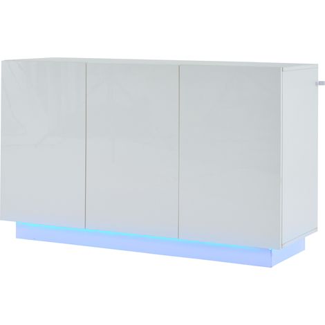 GagaGagaBuffet blanc brillant ouvert et fermé, meuble d’entrée avec éclairage LED au socle, 1204075CM (1/5)