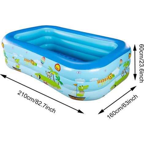 Piscine gonflable (210x160x60cm), fabriquée en PVC épais, pliable, portable pour une utilisation en extérieur dans le jardin, facile à vider. (1/5)