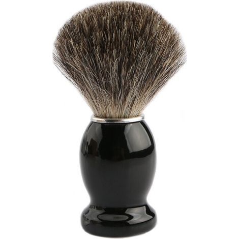 Blaireau de rasage - Blaireau de rasage en poils véritables - Brosse en poils de blaireau naturels pour un rasage en douceur - Manche noir et accents métalliques (1/4)