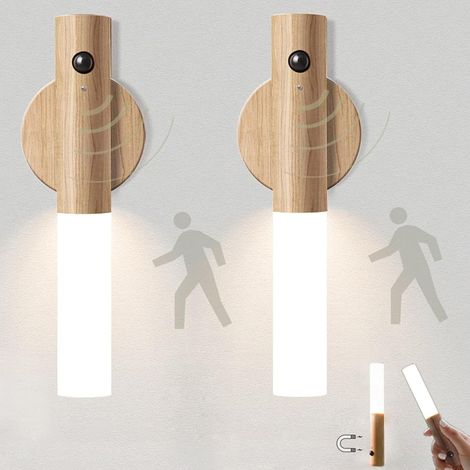 Lot de 2 Lampe Murale LED Escalier Detecteur de Mouvement Sans Fil Pile Interieur Applique Murale Veilleuse Rechargeable USB Portable Magnétique Lumière de Placard Bebe Enfant Chambre (1/5)