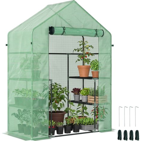 Serra da Giardino con 2 Mensole a 3 Livelli e Ingresso a Zip, in Acciaio e PE, 142x73x195 cm, Verde