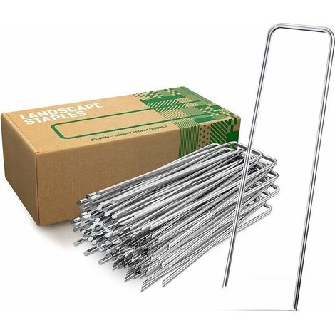 Piquets de Fixation en Acier Galvanisé (50 Pièces) - Agrafes de Fixation Solides pour Toile de Paillage, Grillage et Filets - 150 mm Long, 30 mm Large, Ø 3 mm (1/4)