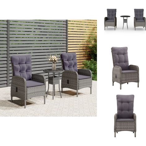 Gartenmöbel-Sets - Living 3-tlg. Garten-Bistro-Set Poly Rattan Grau (1/5)