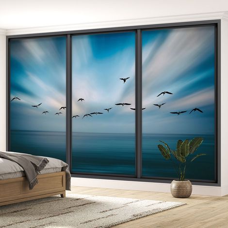 Papier peint panoramique Trompe l'oeil baie vitrée - Ciel - 130 cm x 78 cm (1/5)
