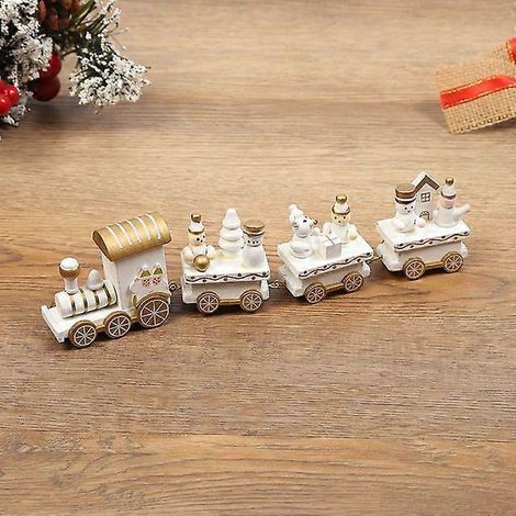 Train de Noël en bois, décorations de Noël, artisanat en bois, cadeaux de Noël, bonne année, blanc (1/5)