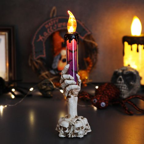 Candelabres Crâne Halloween LED support stylé polyvalent décoration fête party mystérieuse lampe gothique pour ambiance effrayante (1/5)