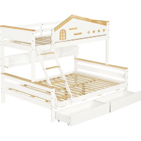 Kinder-Etagenbett 90x200 / 140x200 cm mit Stauraum, Holz & MDF, Weiß/Natur (1/5)