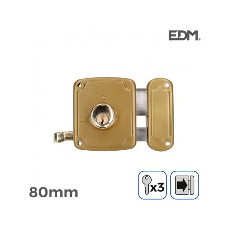 Cerradura de sobreponer EDM 85261 Dorado Acero 80 x 94 mm Sobreponer
