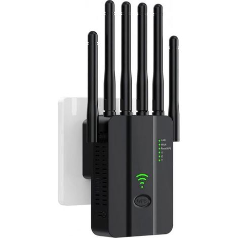 2025 2,4-GHz-Single-Band-WLAN-Repeater – 300-Mbit/s-WLAN-Verstärker mit 6 Antennen, 2 Gigabit-LAN-Anschlüssen, Ein-Tasten-Bedienung – Kompatibel mit allen
