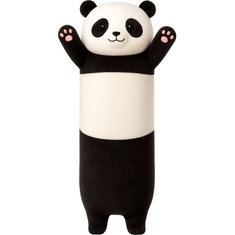 Coussin panda en peluche, forme oblongue, à roulettes, noir et blanc, 70 cm (1/2)
