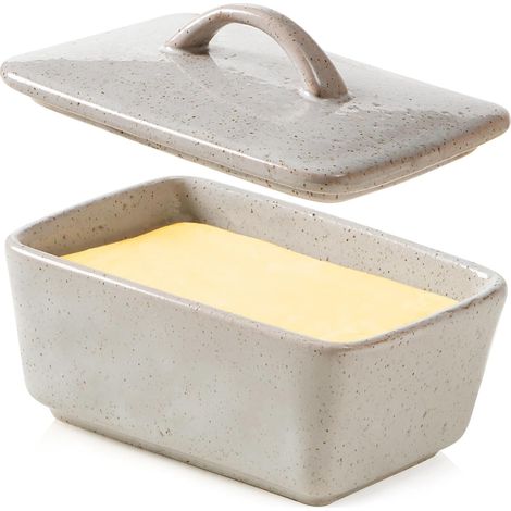 Burriera in ceramica con coperchio, per piano di lavoro, burriera europea vintage con coperchio, burriera con coperchio, adatta per 1 noce di burro (grigia, taglia unica)